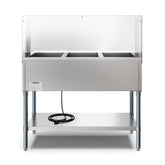 Three Pan Open Well Electric Steam Table with Undershelf and Sneeze-Guard, KM-OWS-3SG.